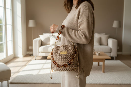 CATERA POUCH EN ALGODÓN A CROCHET "María" BEIGE