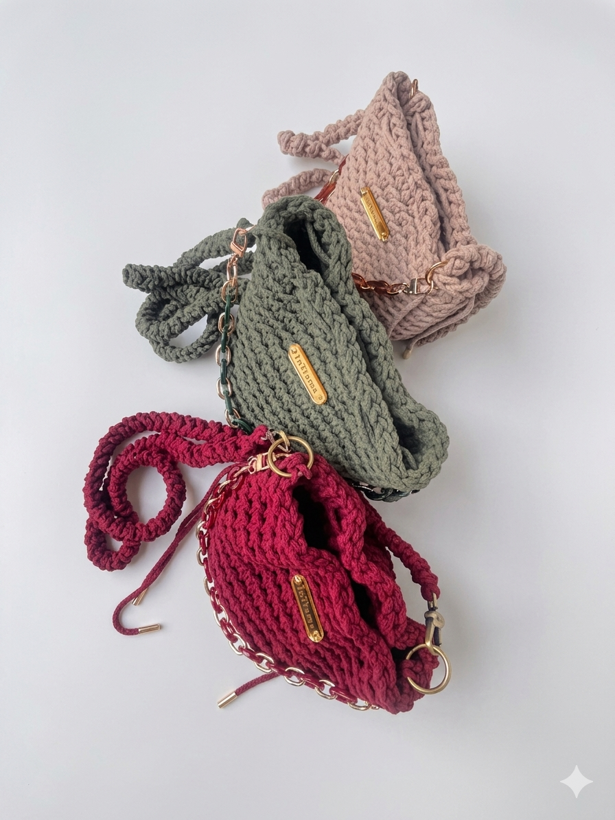 CATERA POUCH EN ALGODÓN A CROCHET  "María" BEIGE