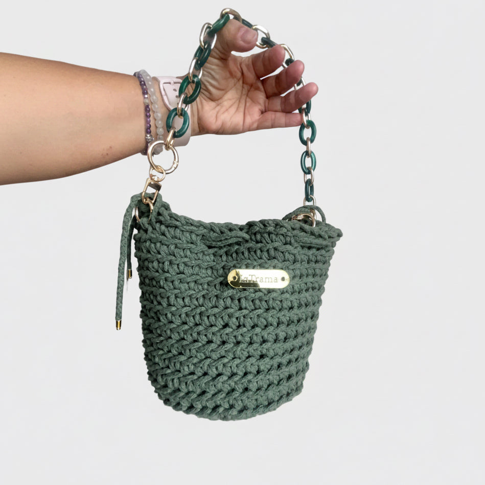 CATERA POUCH EN ALGODÓN A CROCHET  "María" VERDE