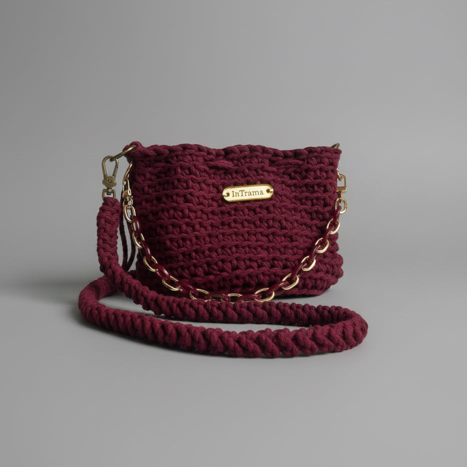 CATERA POUCH EN ALGODÓN A CROCHET  "María" BURDEO