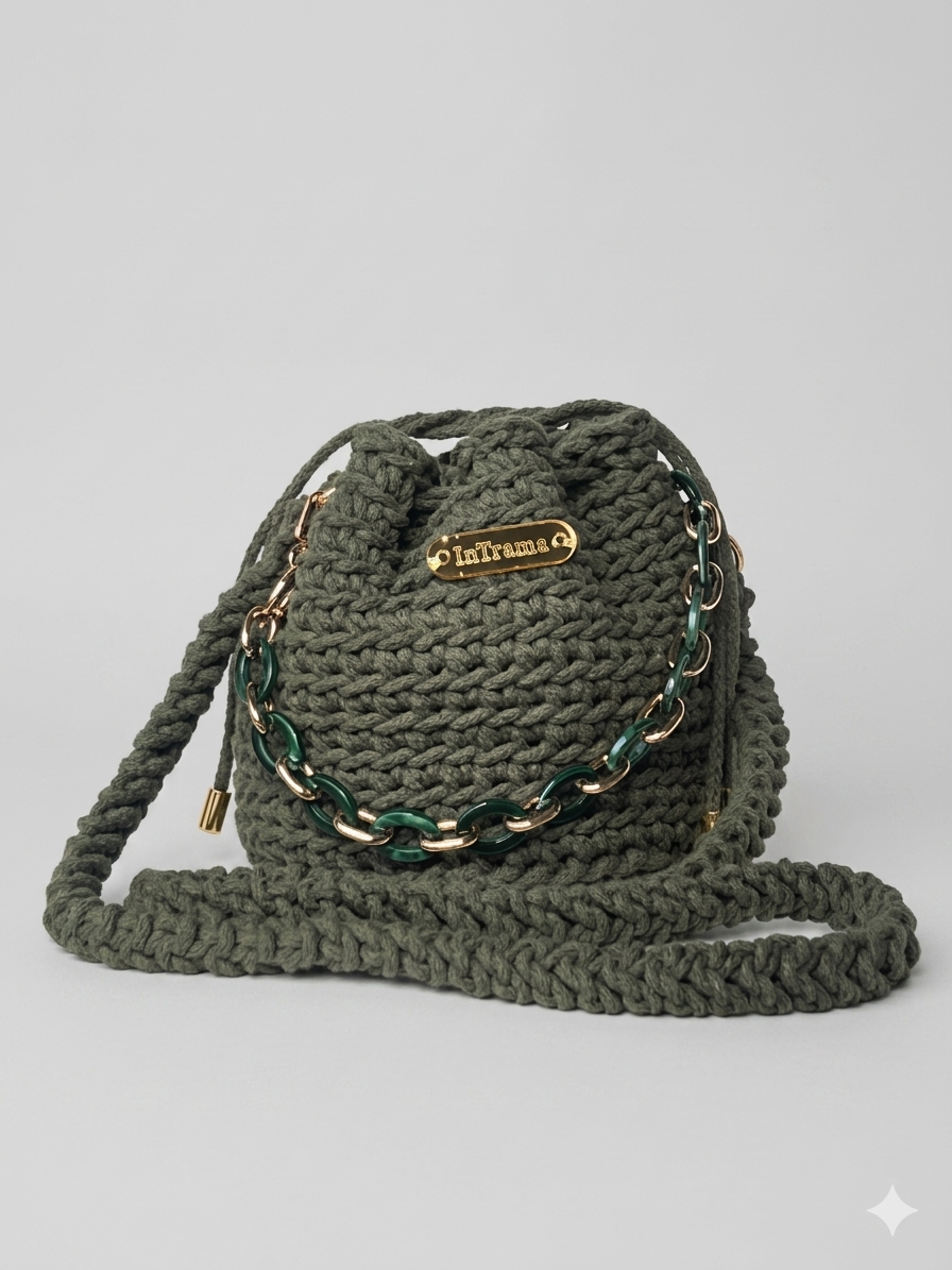 CATERA POUCH EN ALGODÓN A CROCHET  "María" VERDE