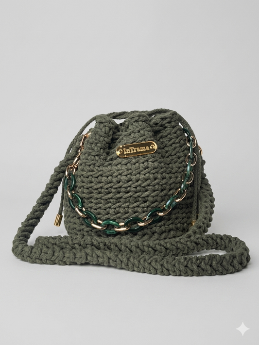 CATERA POUCH EN ALGODÓN A CROCHET  "María" VERDE
