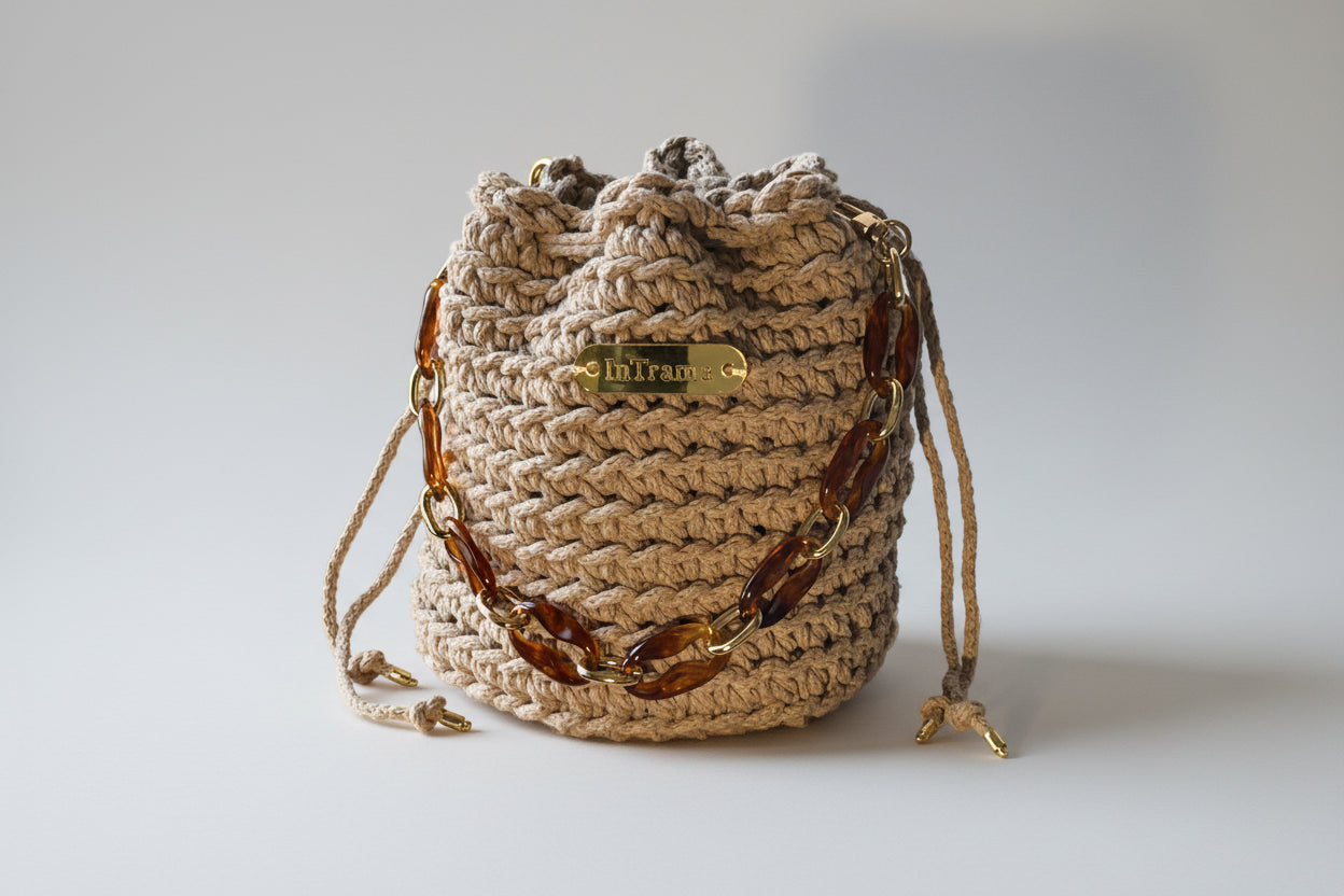 CATERA POUCH EN ALGODÓN A CROCHET  "María" BEIGE
