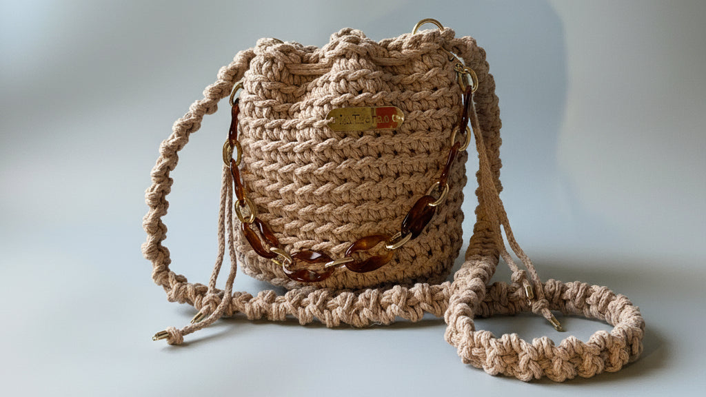 CATERA POUCH EN ALGODÓN A CROCHET  "María" BEIGE