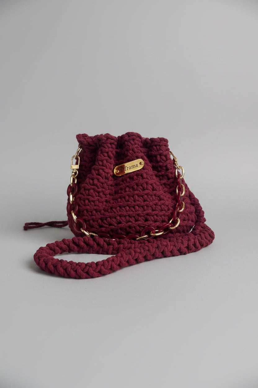 CATERA POUCH EN ALGODÓN A CROCHET  "María" BURDEO